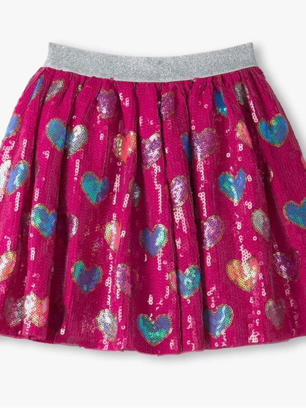 Hatley Girl’s Pink Sequin Heart Skirt with Silver Waistband size 5